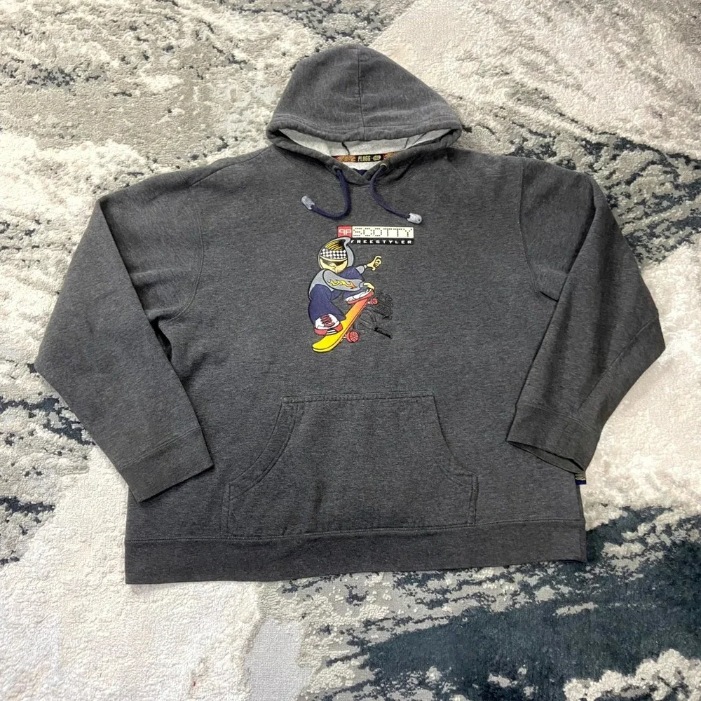 Y2K Plugg Vintage Skater Surf Hoodie XL Gray Scotty Freestyler Skateboard 00s